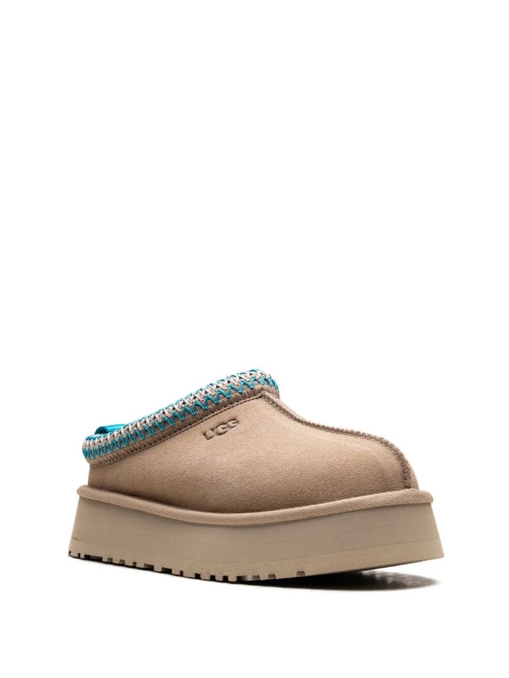 UGG Tazz II platform slipper clogs in Driftwood with Blue-Teal Trim